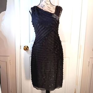 NWOT Laura Black Formal Sequin Dress Size 10P Sleeveless Pleated Wedding Guest